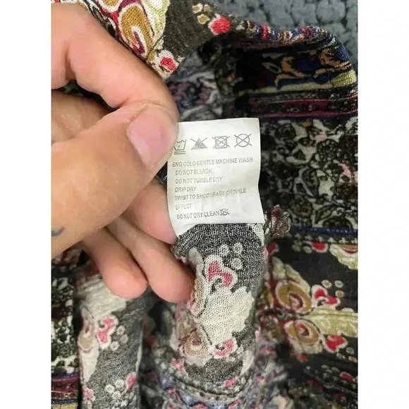 Brown Floral Casual Pants SMALL Pockets Elastic Waist Tribal Print Comfortable - Picture 6 of 8